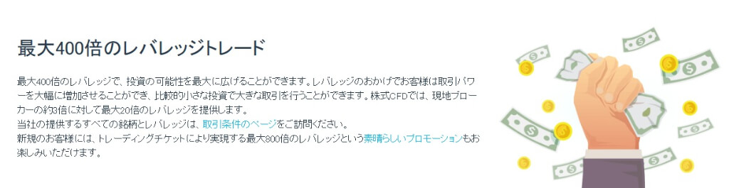 レバレッジは最大400倍で制限なし