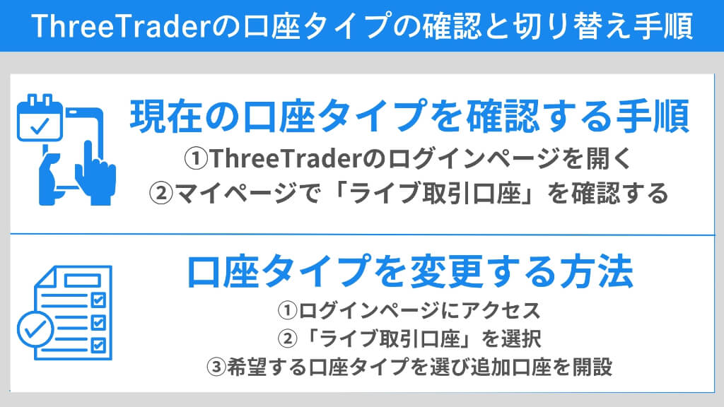 ThreeTraderの口座タイプの確認と切り替え手順を解説！