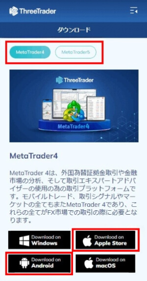 専用ページでMT4をインストール